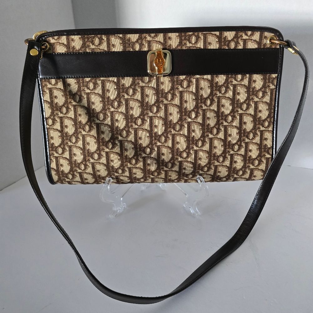Authentic Christian Dior Trotter Brown Canvas Shoulder Bag